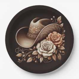 Prato De Papel Country Western Cowgirl Hat com Flores