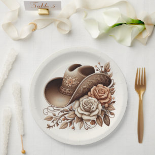 Prato De Papel Country Western Cowgirl Hat com Flores