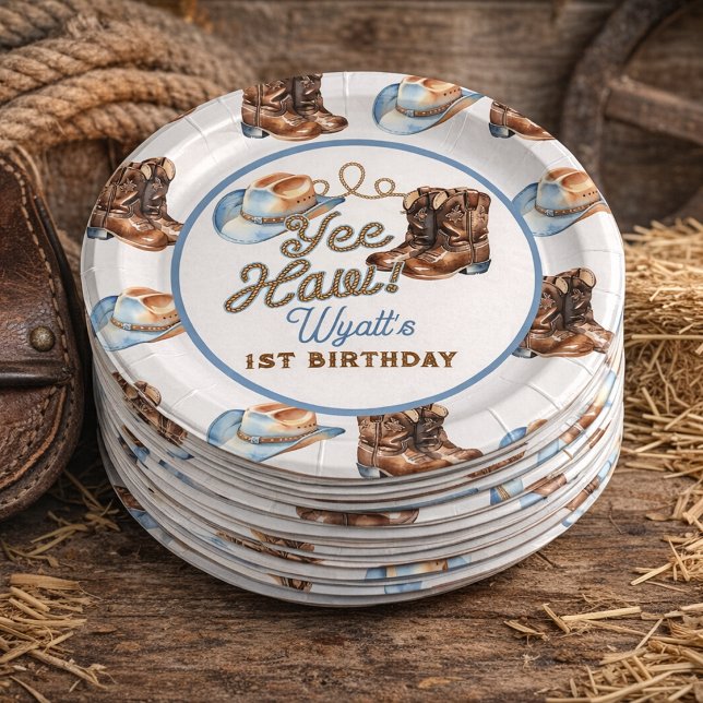 Prato De Papel Cowboy Boots First Rodeo Birthday (Cowboy Boots First Rodeo Birthday Paper Plates)
