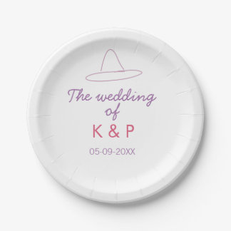 Prato De Papel cowboy hat the wedding of couple name date purple 