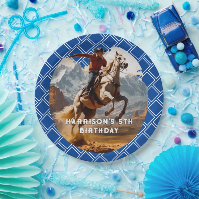 Prato De Papel Cowboy retrô e cavalo ocidental (Festa)