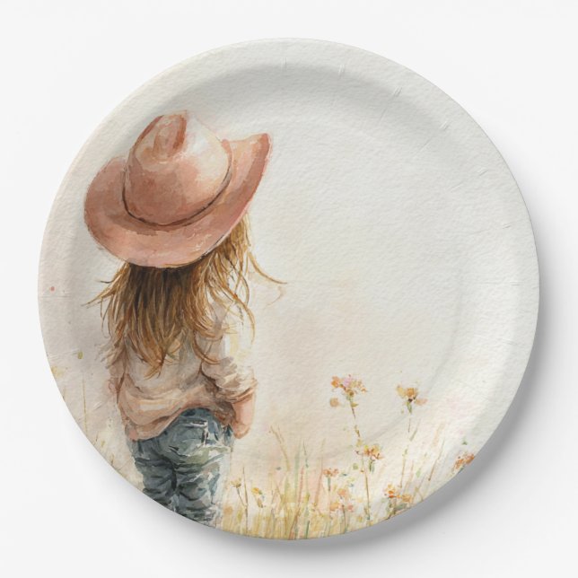 Prato De Papel Cowgirl Birthday Plate – Western Farm Theme  (Frente)