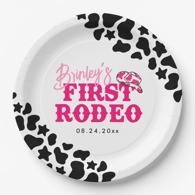 Prato De Papel Cowgirl Disco Pink First Rodeo (Frente)