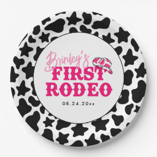 Prato De Papel Cowgirl Disco Rosa Primeiro Rodeio