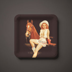 Prato De Papel Cowgirl Pin-Up