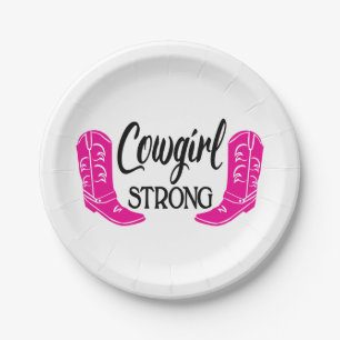 Prato De Papel Cowgirl Pink Cowboy Boots Partido do País Ocident