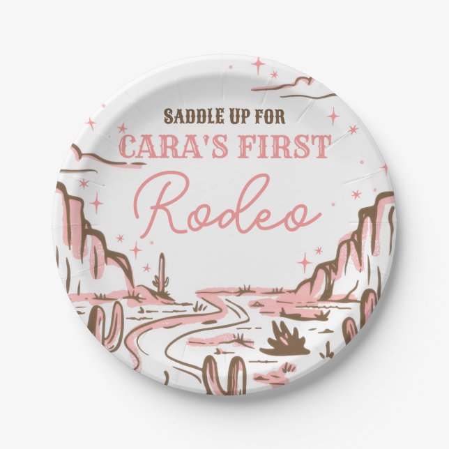 Prato De Papel Cowgirl Wild West Rodeo Birthday Party (Frente)