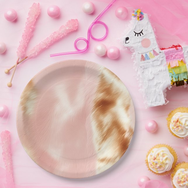 Prato De Papel Cowhide Castanho-Rosa-Rosa-Escuro-Oeste (Festa)