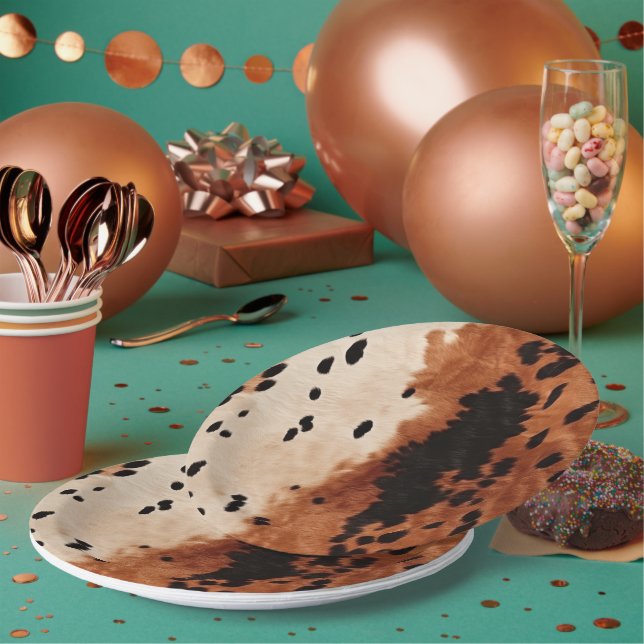 Prato De Papel Cowhide Preto-Castanho (Múltiplo)