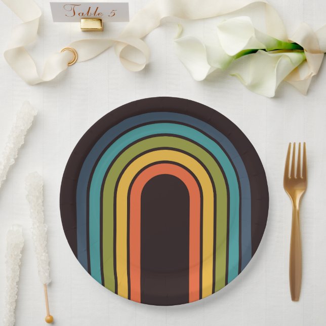 Prato De Papel Cozinha Personalizada Padrão de Teal Laranja Casta (Casamento)