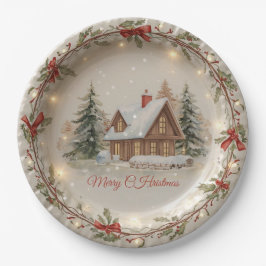 Prato De Papel Cozy Christmas Cottage Paper Plate