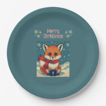 Cozy Christmas Fox Paper Plate
