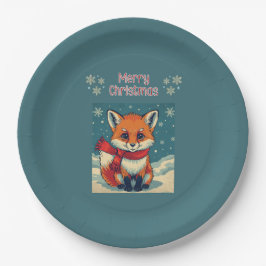 Prato De Papel Cozy Christmas Fox Paper Plate