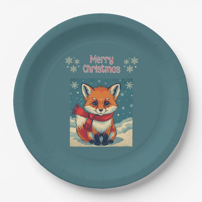 Prato De Papel Cozy Christmas Fox Paper Plate (Frente)