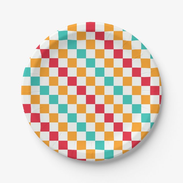 Prato De Papel Cozy classroom diagonal checkerboard pattern (Frente)