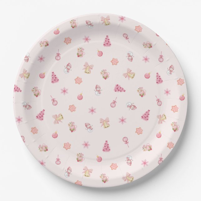 Prato De Papel Cozy Pink Christmas Pattern (Frente)