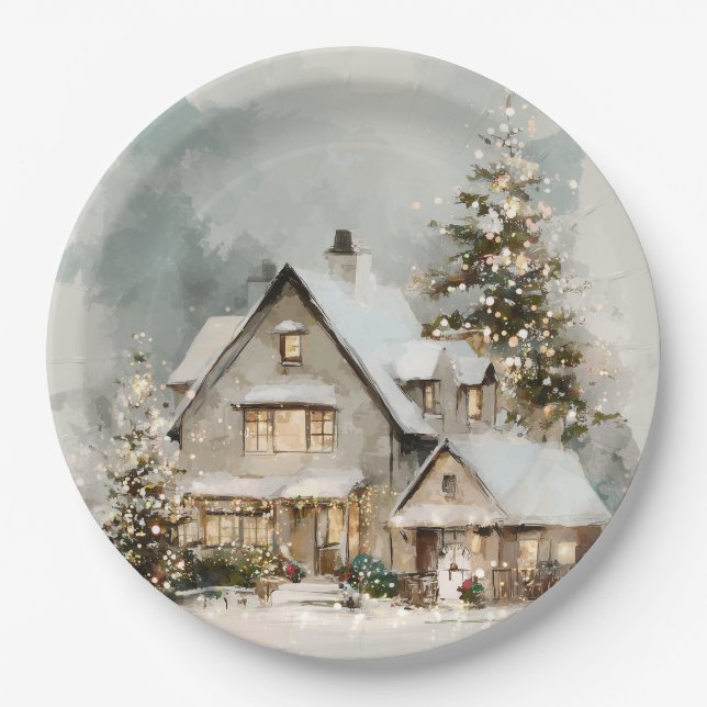 Prato De Papel Cozy Whimsical Christmas House | Paper Plates (Frente)