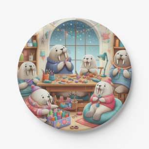 Prato De Papel Crafty Walrus Birthday Bash Paper Plates