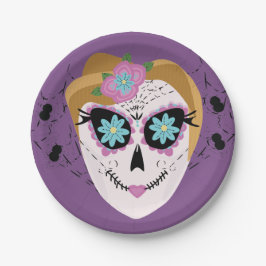 Prato De Papel Cranio de Açúcar Dia dos Mortos Halloween