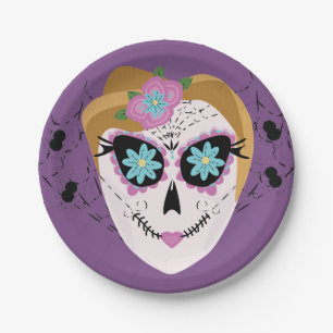 Prato De Papel Cranio de Açúcar Dia dos Mortos Halloween