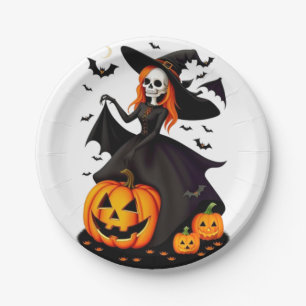 Prato De Papel Crânio de bruxa do Halloween