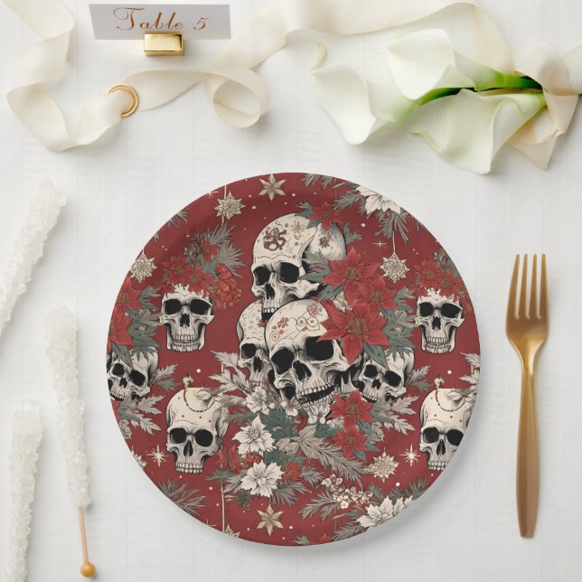 Prato De Papel Cranio de Natal com Estilo de Serigrafia Chique (Casamento)
