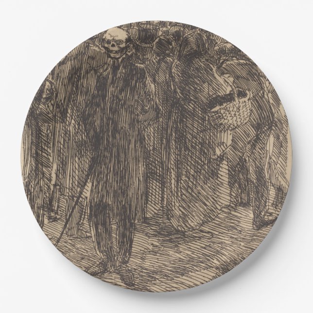 Prato De Papel Crânio na multidão (por Albert Besnard) (Frente)