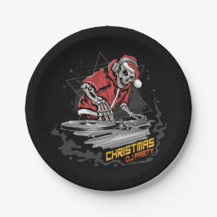 Prato De Papel crânio santa claus com jaqueta de natal e chapéu