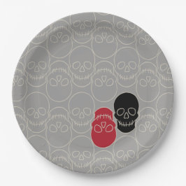 Prato De Papel Crânios - Cinzas fantasma e branco ósseo
