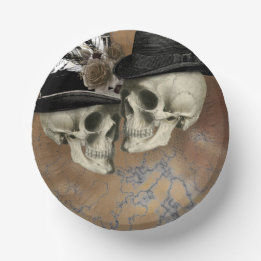 Prato De Papel Crânios Góticos no Chapéu Vintage Halloween