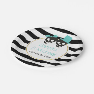 Prato De Papel Crânios modernos e casamento do Dia das Bruxas do