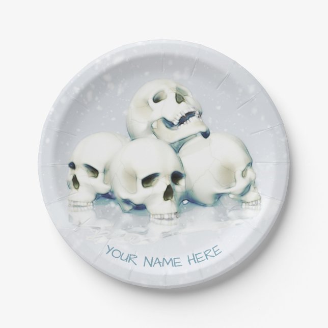 Prato De Papel Crânios na neve. Personalizado (Frente)