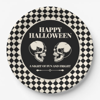 Prato De Papel Cránios Risonhos de Halloween Diversão e Medo