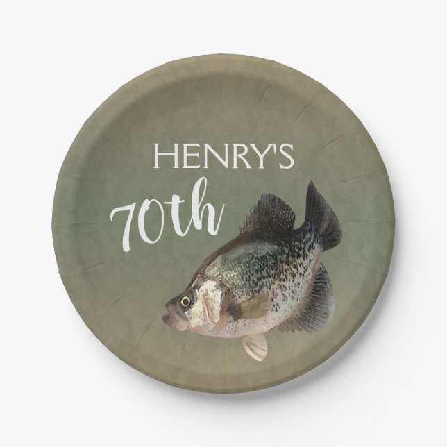 Prato De Papel Crappie Fish 70 Birthday (Frente)