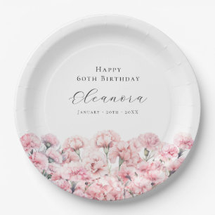 Prato De Papel Cravo Rosa de Aniversário de 60 Anos Flor de Nasci