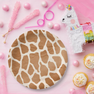 Prato De Papel Cream Brown Safari Giraffe Animal Print
