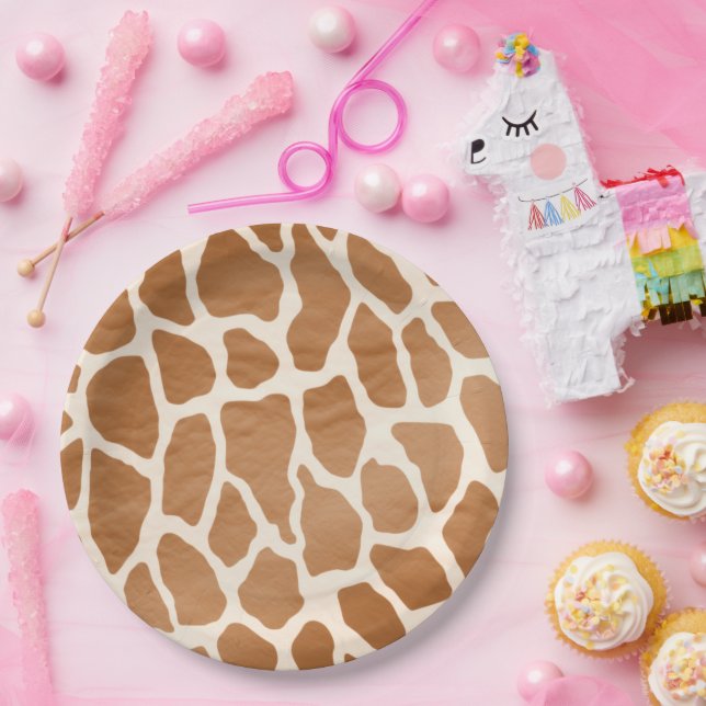 Prato De Papel Cream Brown Safari Giraffe Animal Print (Festa)