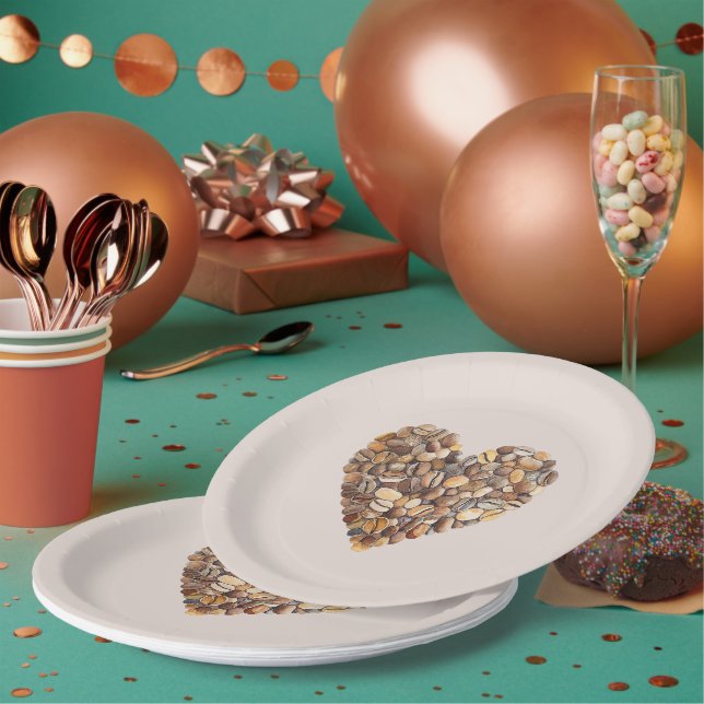 Prato De Papel Cream Coffee Heart Cups (Múltiplo)