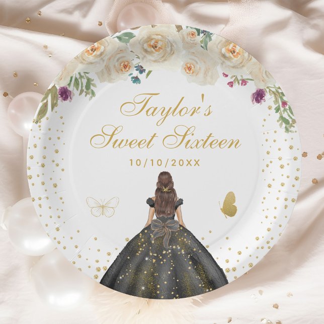 Prato De Papel Cream Floral Brunette Hair Princess Sweet (Criador carregado)