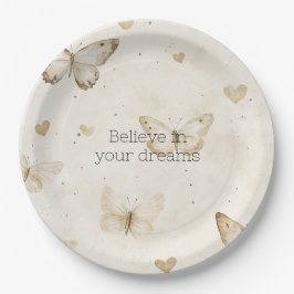 Prato De Papel Cream Hearts Butterflies Birthday