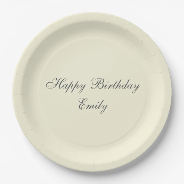 Prato De Papel Cream Minimalist Birthday Party Paper Plates (Frente)
