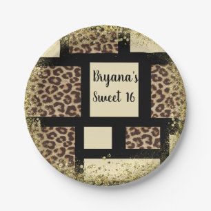 Prato De Papel Cream Preto de Marfim e Leopardo Cheetah