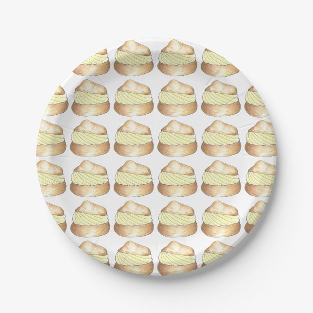 Prato De Papel Cream Puff Puff Creampuff Dessert Foodie Plates (Frente)