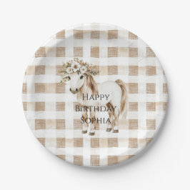 Prato De Papel Cream White Plaid Stripes Horse Birthday