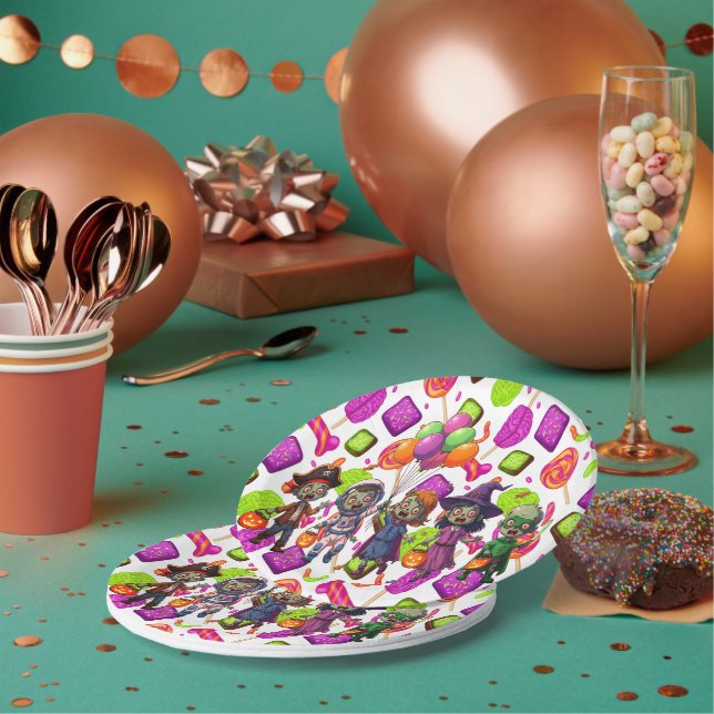 Prato De Papel Creepy Candy Zombie Mashup For Halloween (Múltiplo)