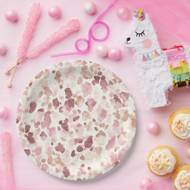 Prato De Papel Creme cor-de-rosa Chocolate Castanho Abstrato Leop (Festa)