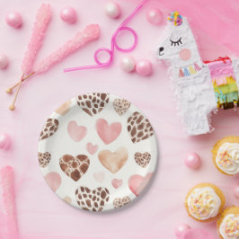 Prato De Papel Creme cor-de-rosa Corações Leopardo Castanho Anive