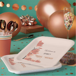 Prato De Papel Creme de Salmão Escuro e Chá de Arte Foliar Castan
