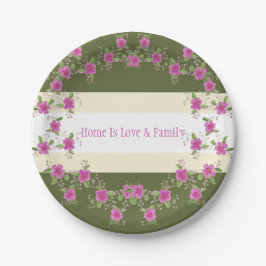 Prato De Papel Creme Verde Branco E Rosa