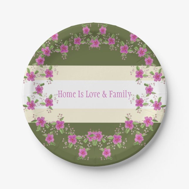 Prato De Papel Creme Verde Branco E Rosa (Frente)